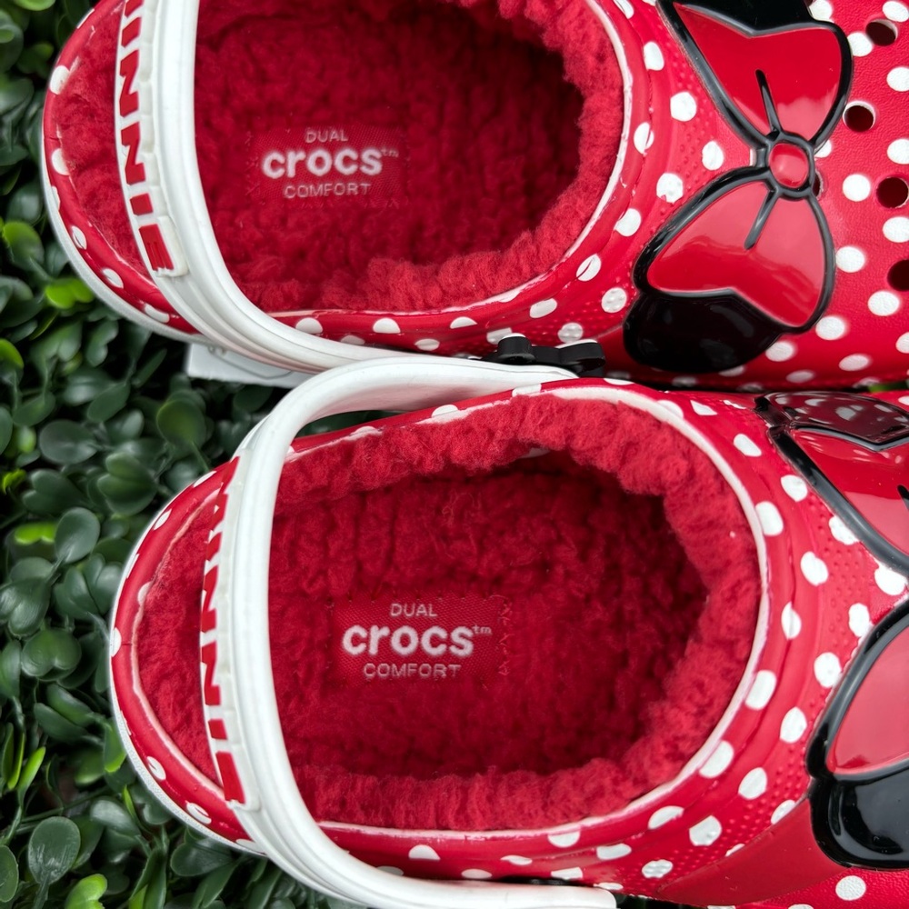 CROCS CLASSIC LINED DISNEY RED POLKA DOT MINNIE BOW SANDALS SIZE 9 KIDS - Picture 6 of 8